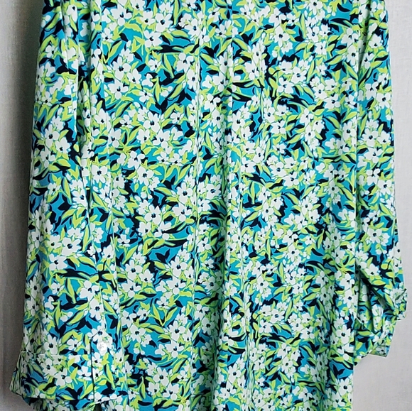 Women's Catherine's 4X 30/32W Green/Teal Floral 3/4 Sleeve Button Up Plus Tunic - Picture 5 of 11